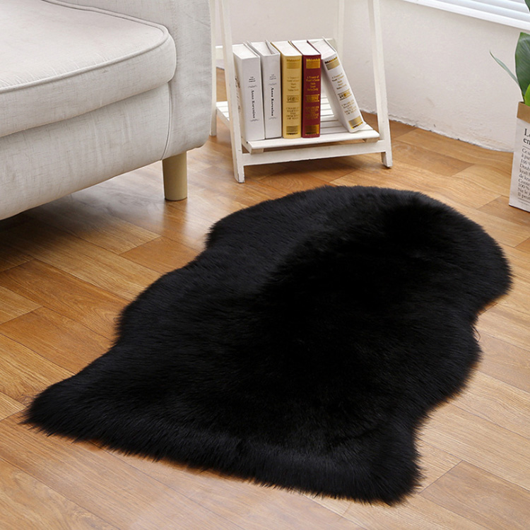 1p Black Faux Fur Carpet, Fur Rug on floor