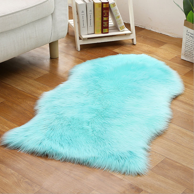 1p Light Blue Faux Fur Carpet, Fur Rug on floor