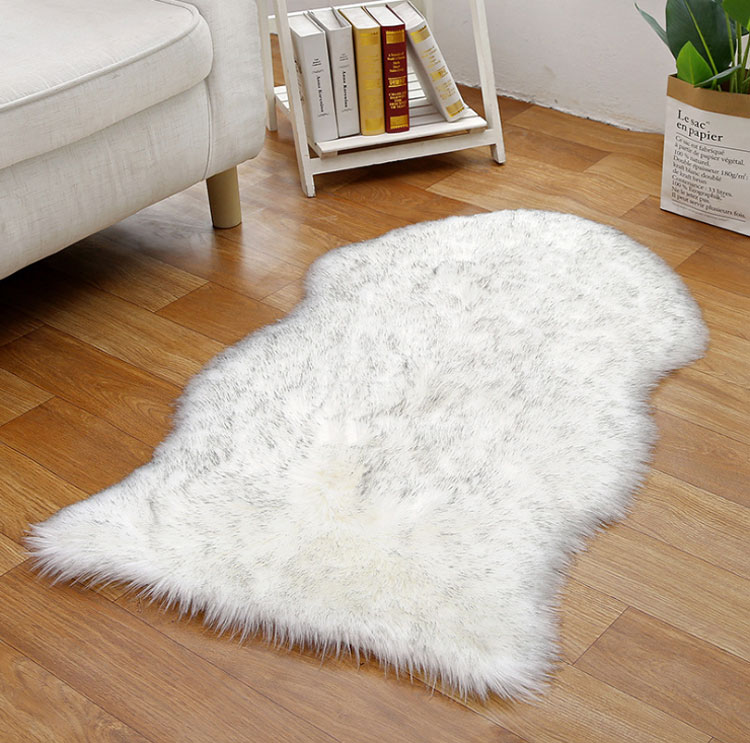 1p White with Grey Top Faux Fur Carpet, Fur Rug on floor