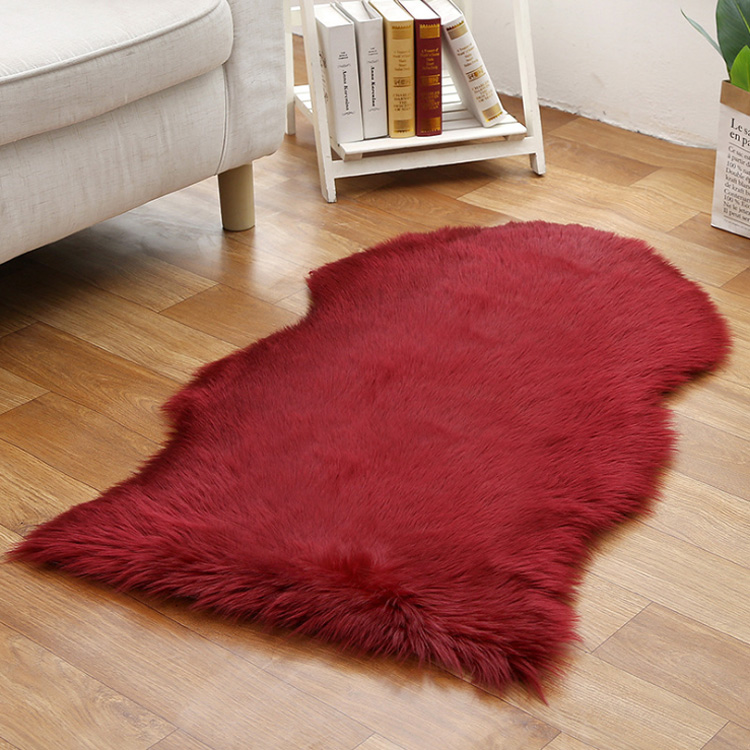 1p Wine Red Faux Fur Carpet, Fur Rug on floor