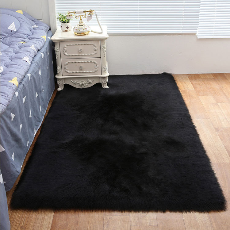 Black Rectangular Faux Fur Rug, Fur Carpet