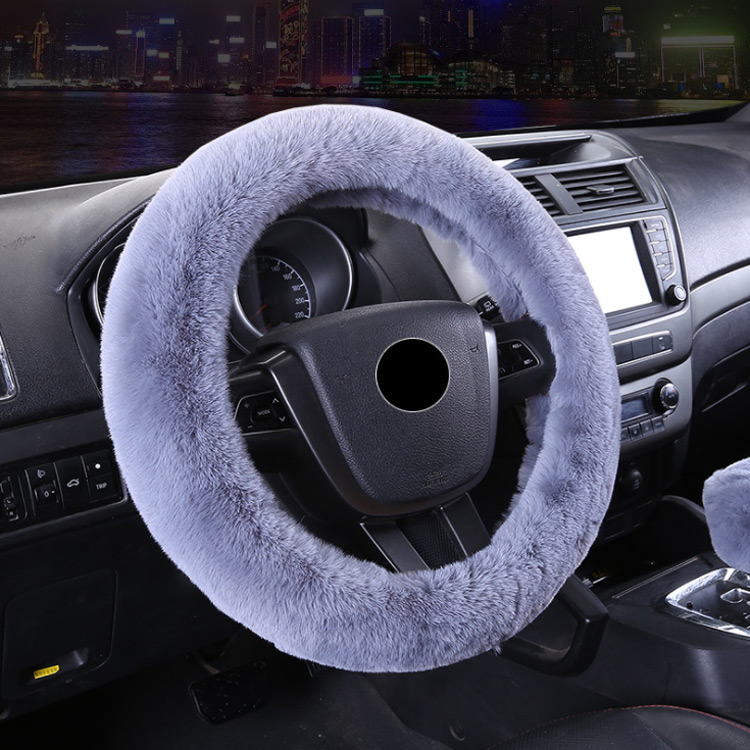 Blue Grey Rabbit Fur Steering Wheel Cover