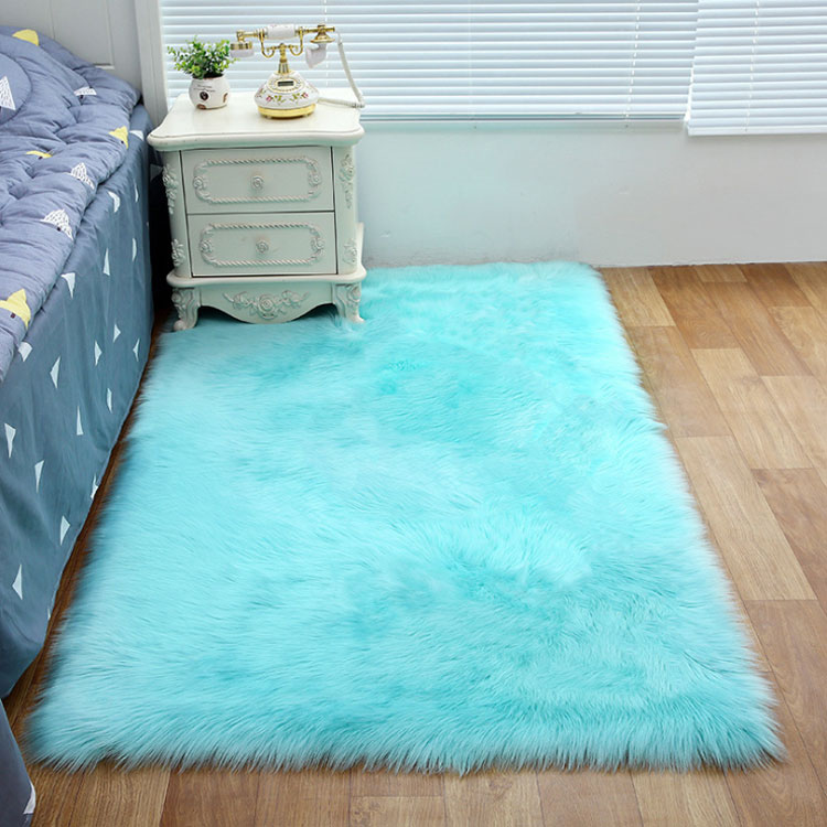 Light Blue Rectangle Faux Fur Carpet, Fur Rug