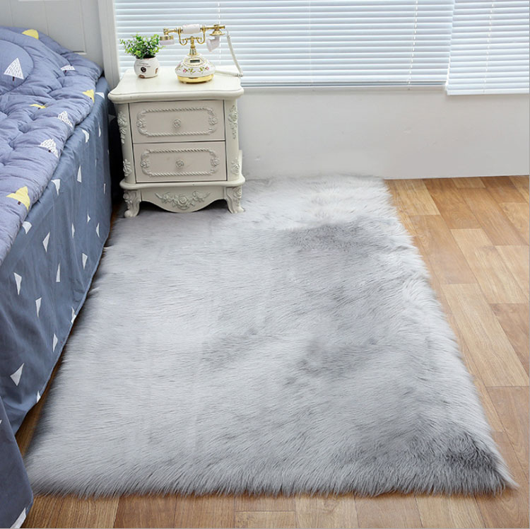 Light Grey Rectangler Faux Fur Rug, Fur Carpet