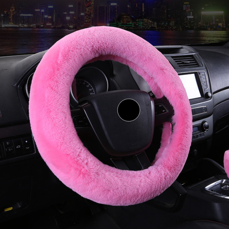 Pink Rabbit Fur Steering Wheel Cover by jeffm@mengzhefur