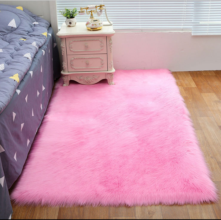 Pink Rectangular Faux Fur Rug, Fur Carpet