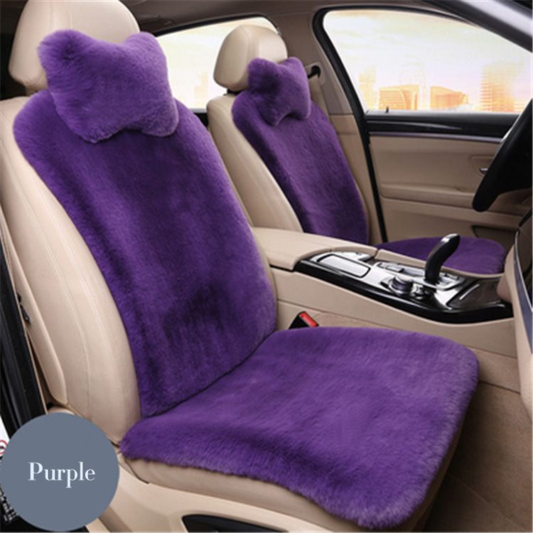 Purple Faux Rabbit Fur Car Seat Cushion with Back Cushion