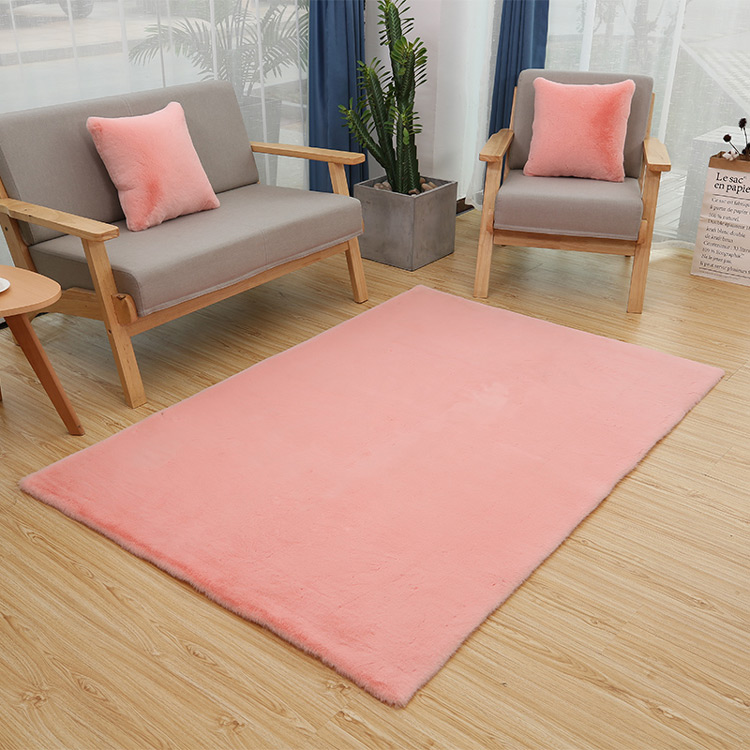 Rectangle Pink Faux Rabbit Fur Area Rug for Living Room