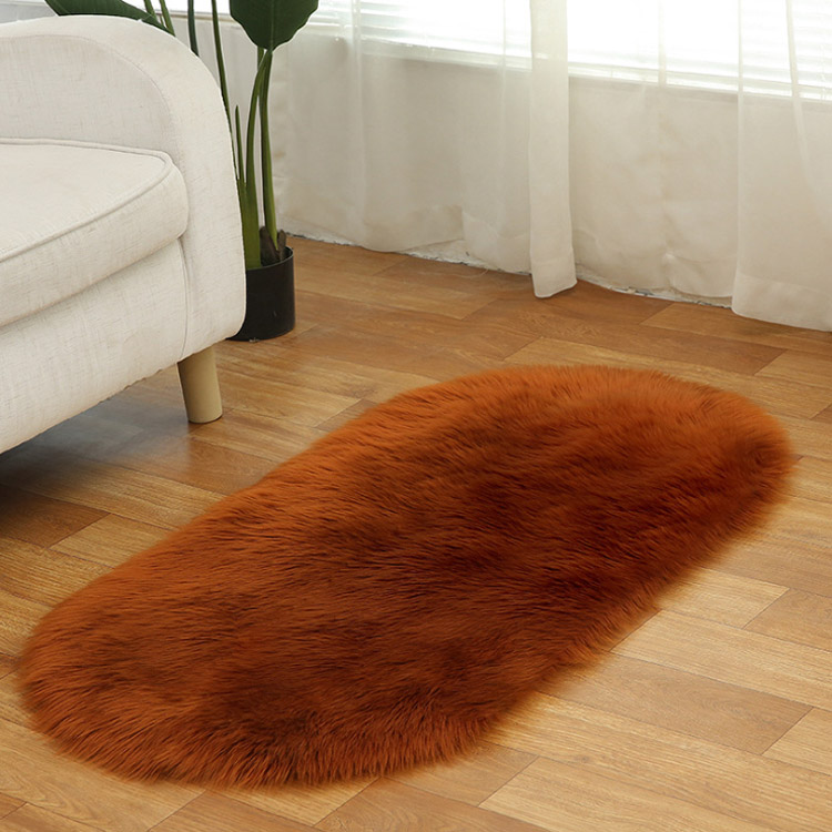 Reddish Brown Oval Faux Fur Carpet, Fur Rug