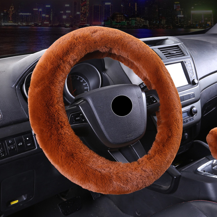 Reddish Brown Rabbit Fur Steering Wheel Cover