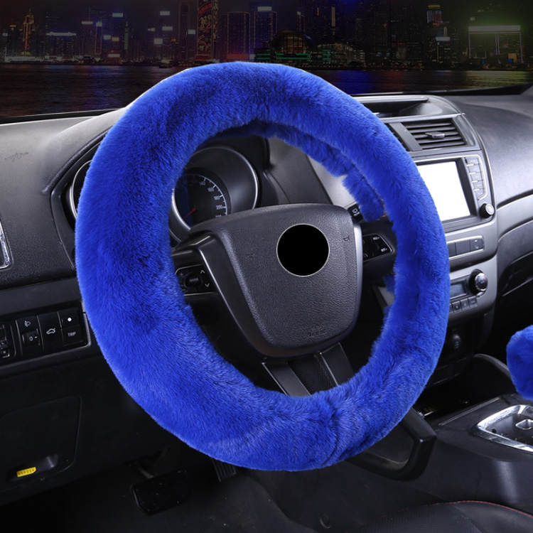 Royal Blue Rabbit Fur Steering Wheel Cover