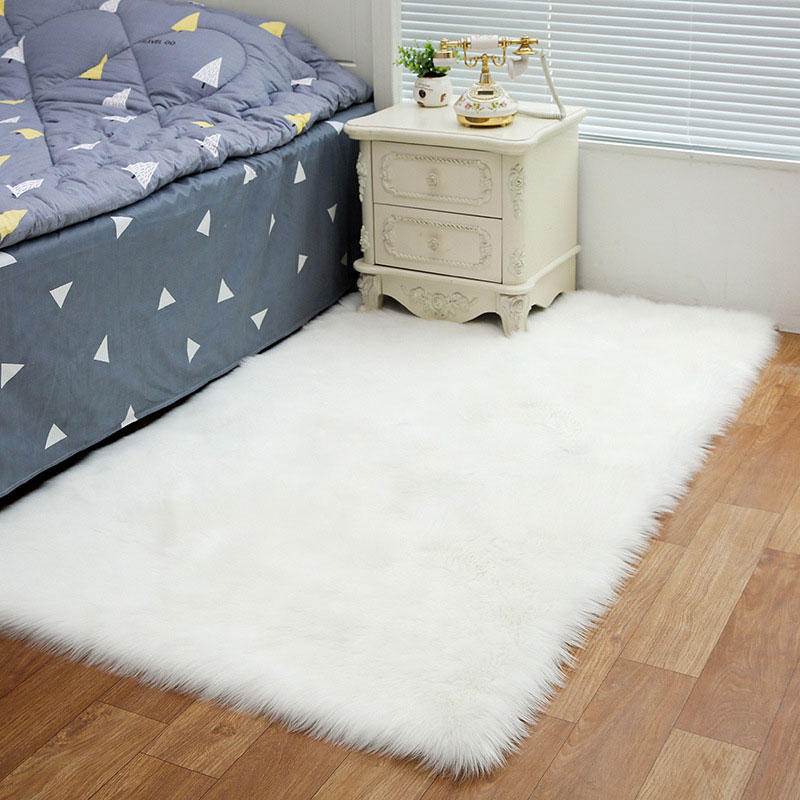 White Rectangle Faux Fur Carpet, Fur Rug