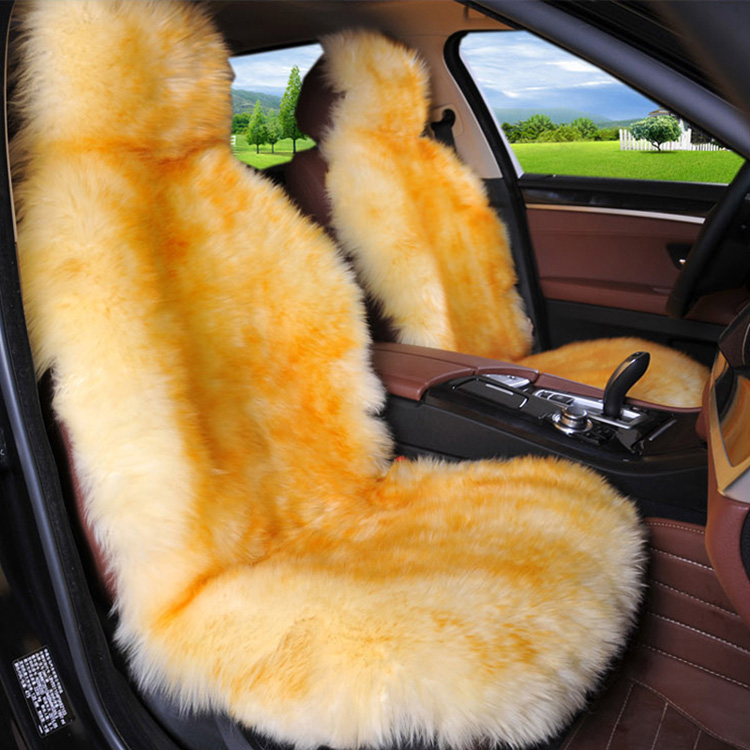 White with Yellow Top Genuine Sheepskin Wrap Seat Cover