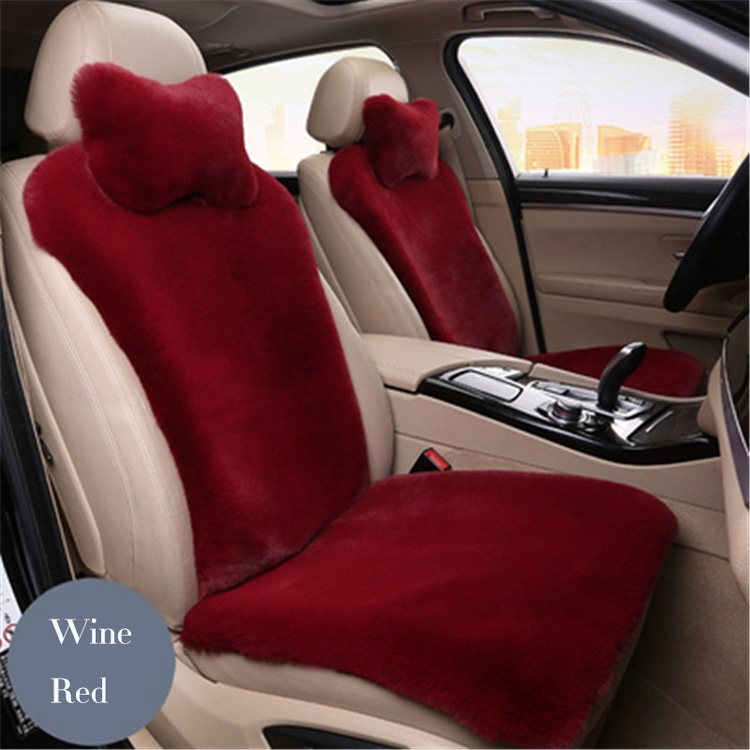 Wine Red Faux Rabbit Fur Car Seat Cushion with Back Cushion