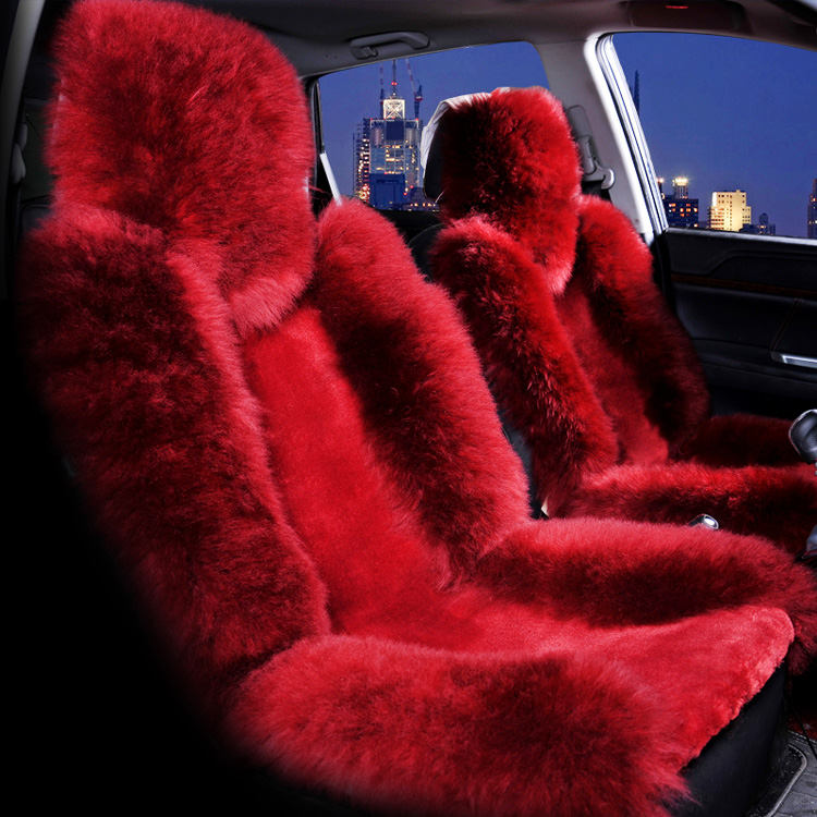 Wine Red Sheepskin Auto Car Front Seat Covers