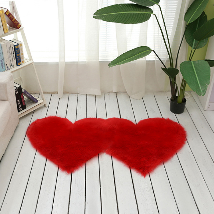 Home Decor Lovely Double Heart Shape Faux Fur Rug