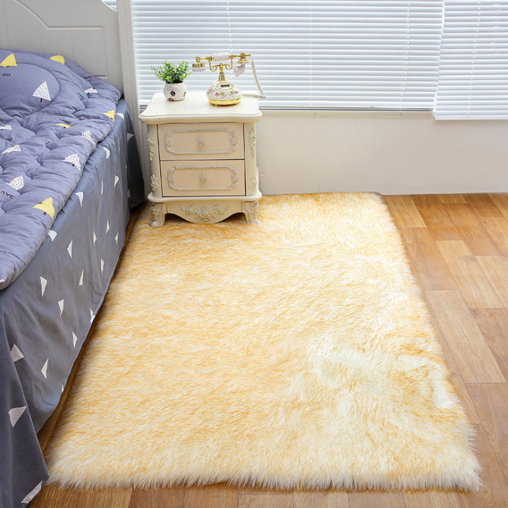 White with Yellow Tips Rectangle Faux Fur Rug